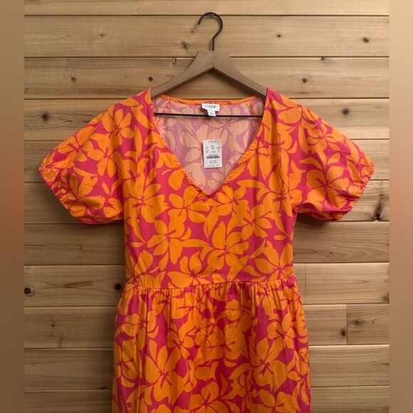 NWT J Crew Factory Size 2 Tiered Puff Sleeve V Neck Midi Preppy Dress - Picture 3 of 12